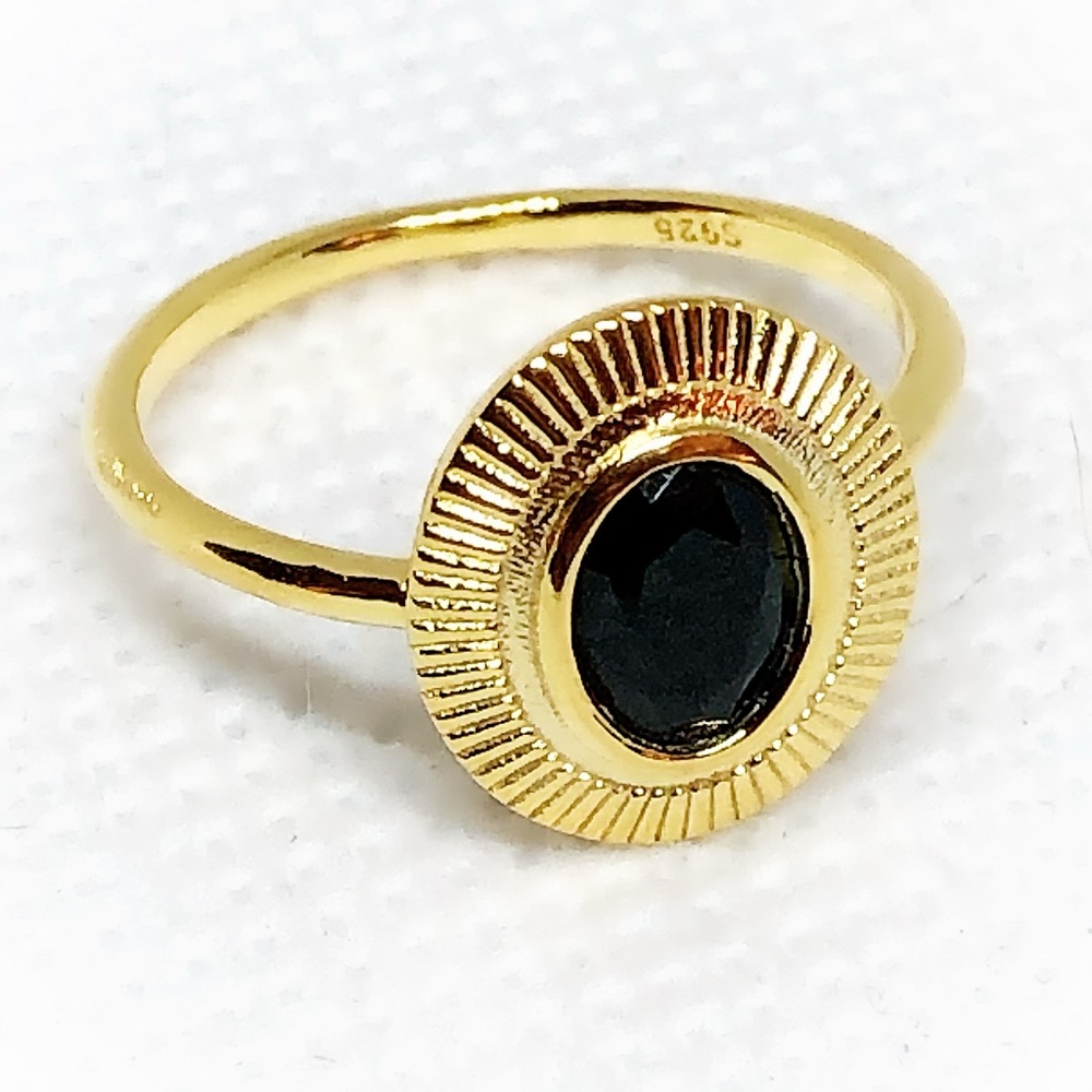 18k Yellow Gold Plated/Sterling Silver Black Synthetic Diamond Ring